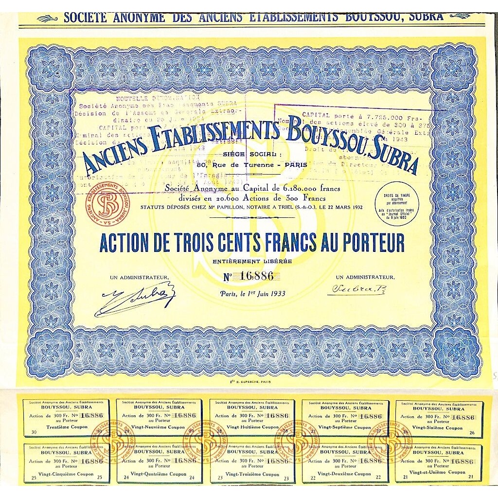 1933 - ANCIENS ETABLISSEMENTS BOUYSSOU, SUBRA