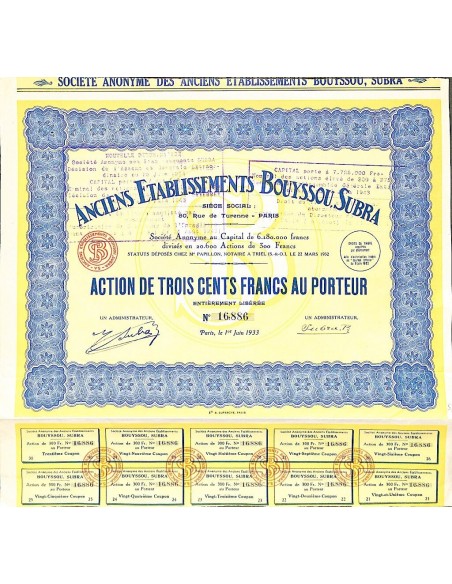 1933 - ANCIENS ETABLISSEMENTS BOUYSSOU, SUBRA