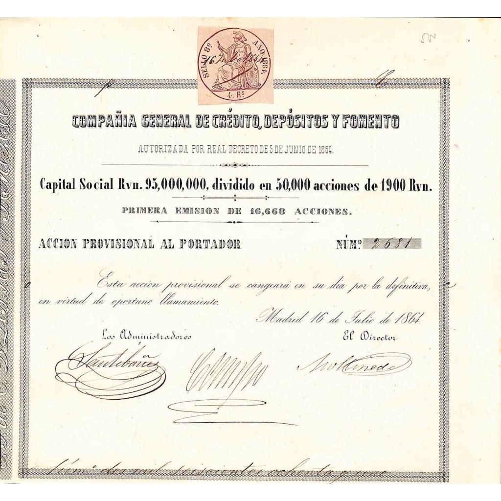 1864 - GENERAL DE CREDITO, DEPOSITOS Y FOMENTO...