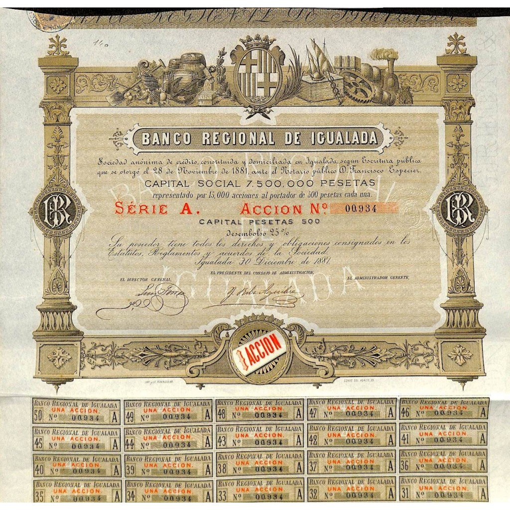 1881 - BANCO REGIONAL DE IGUALADA (1 AZIONE)