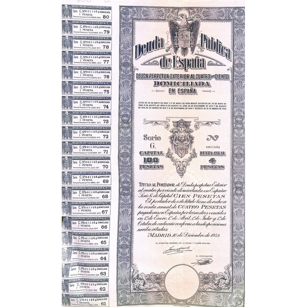 1952 - DEUDA PUBLICA DE ESPANA