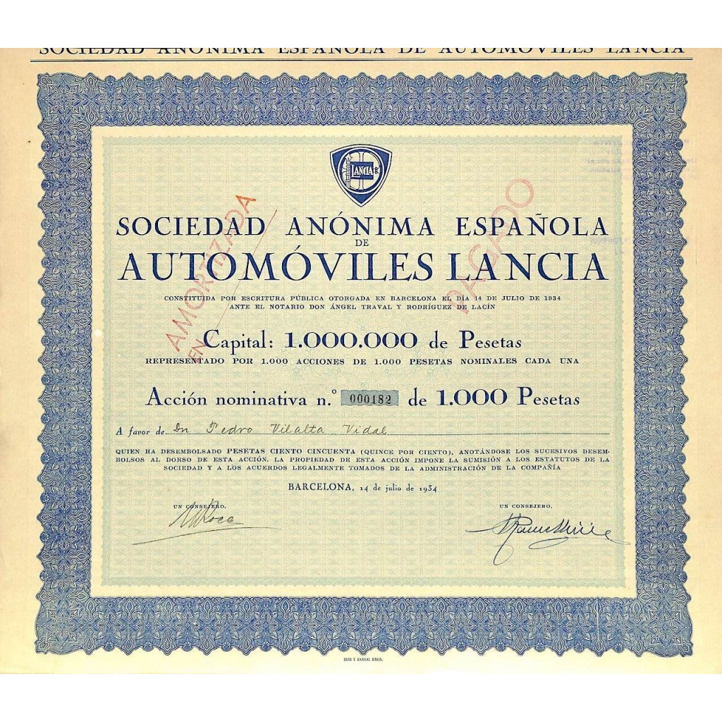 1934 - AUTOMOVILES LANCIA SOC. ANON. ESPANOLA DE