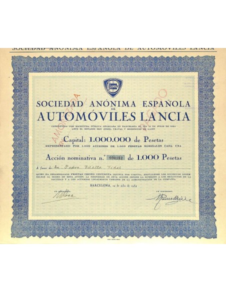 1934 - AUTOMOVILES LANCIA SOC. ANON. ESPANOLA DE