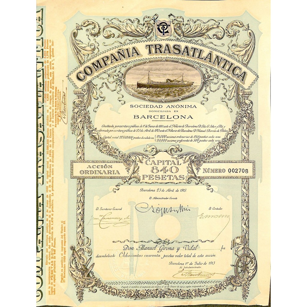 1913 - COMPANIA TRASATLANTICA (AZIONE ORDINARIA)