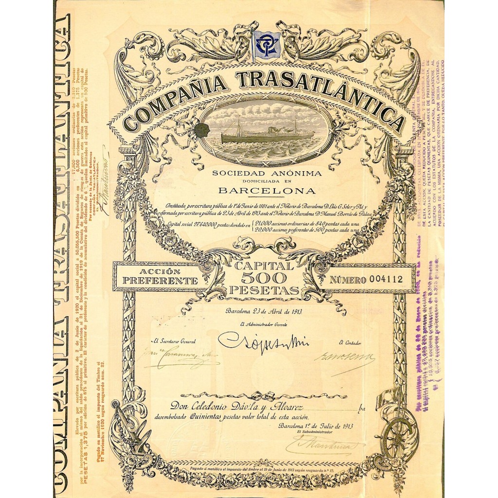1913 - COMPANIA TRASATLANTICA (AZIONE PRIVILEGIATA)