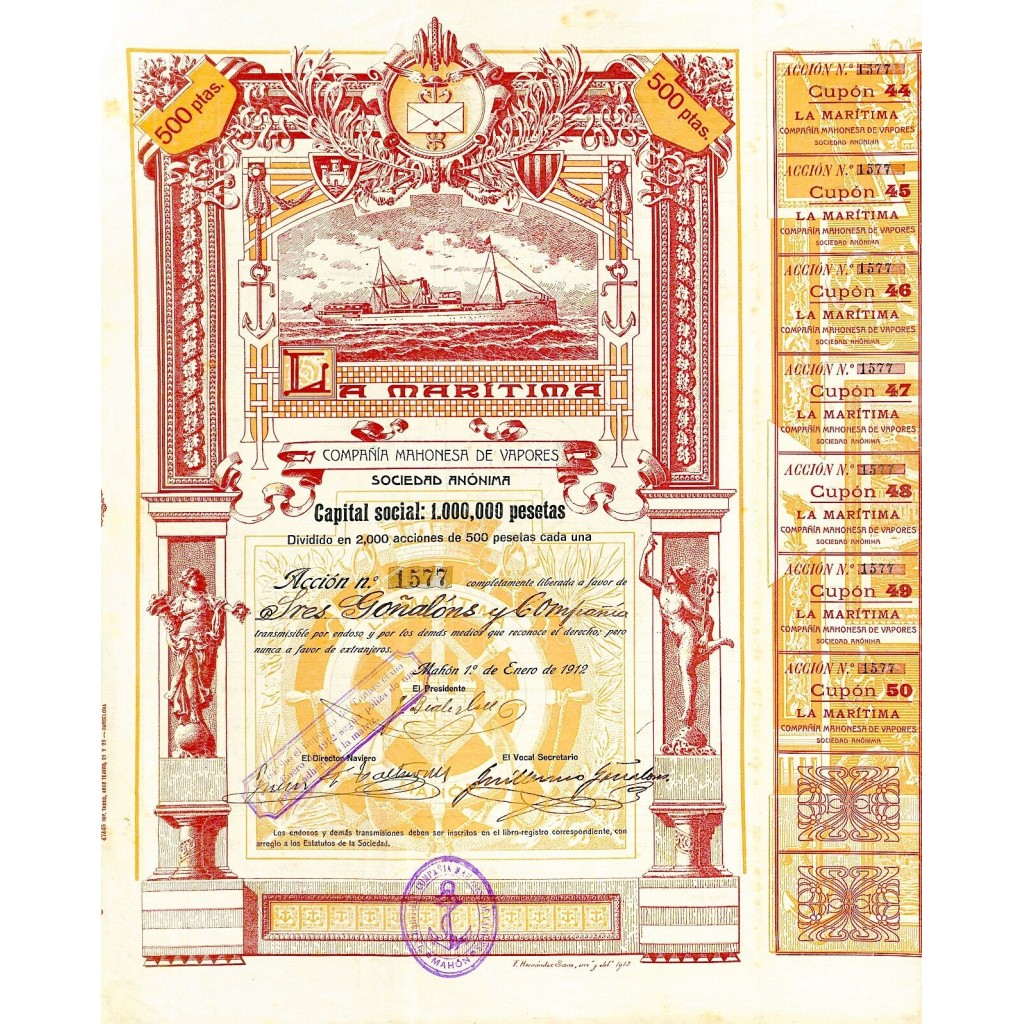 1912 - LA MARITIMA COMPANIA MAHONESA DE VAPORES