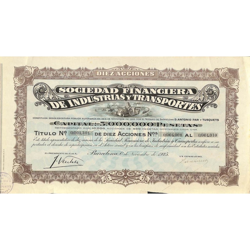 1925 - FINANCIERA DE INDUSTRIAS Y TRANSPORTES SOC.