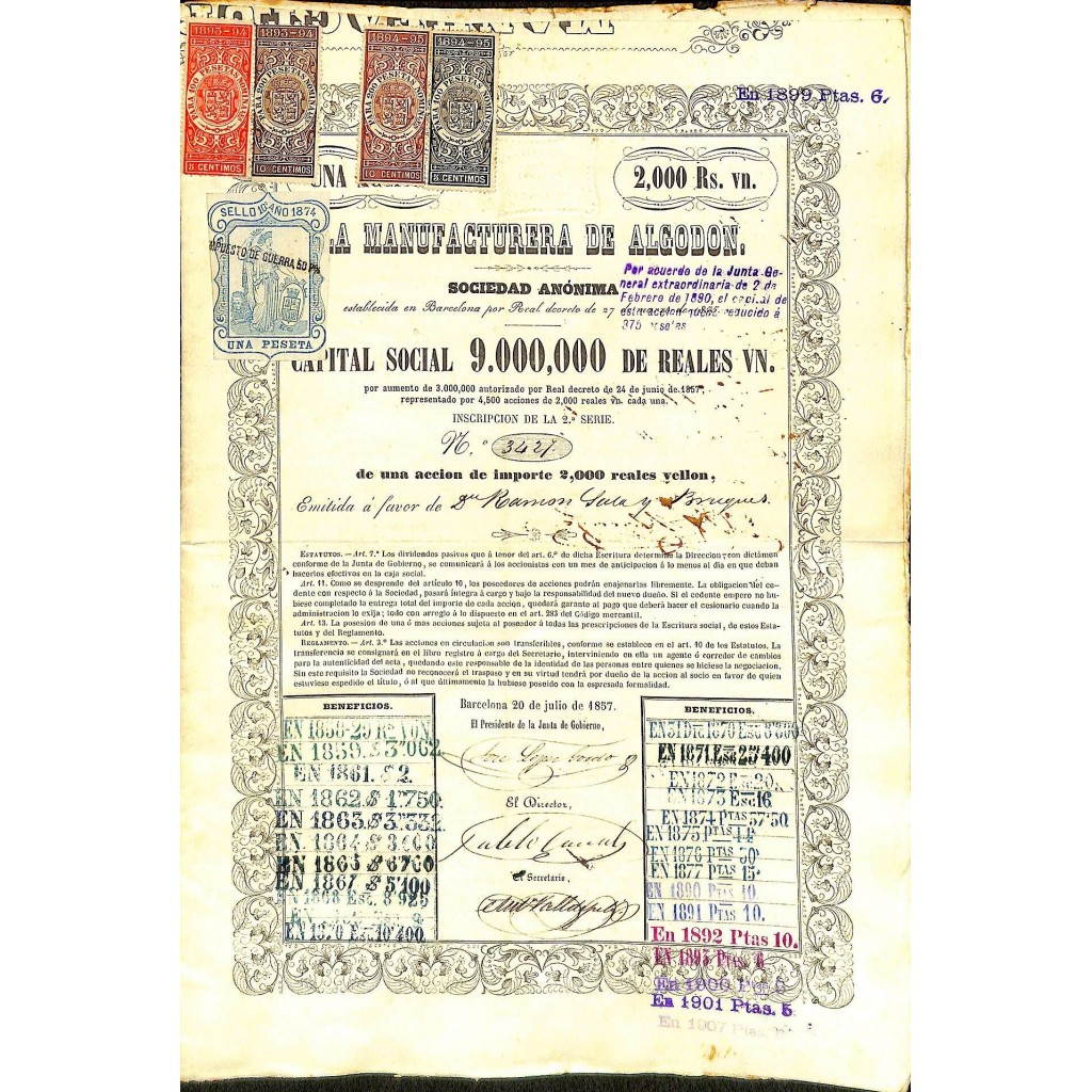 1857 - LA MANUFACTURERA DE ALGODON SOC. ANON.