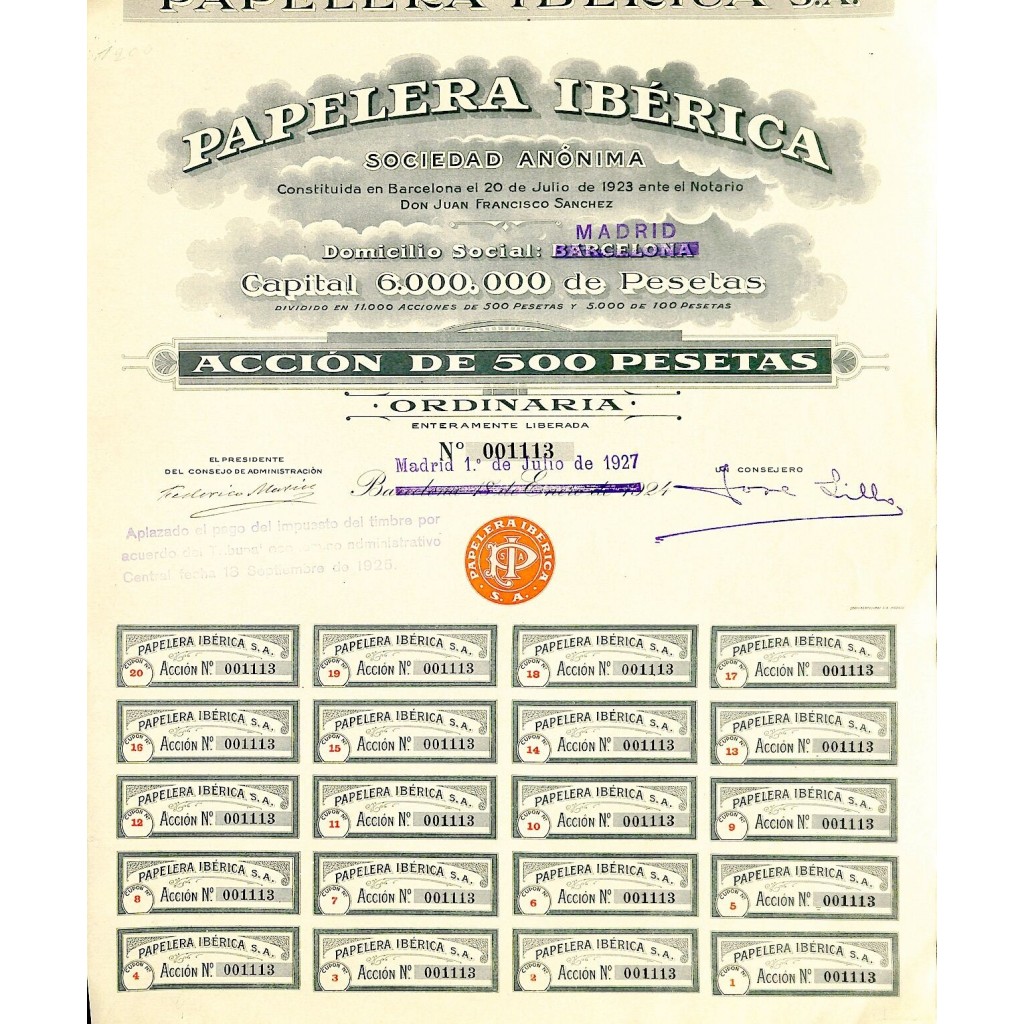 1927 - PAPELERA IBERICA SOC. ANON.