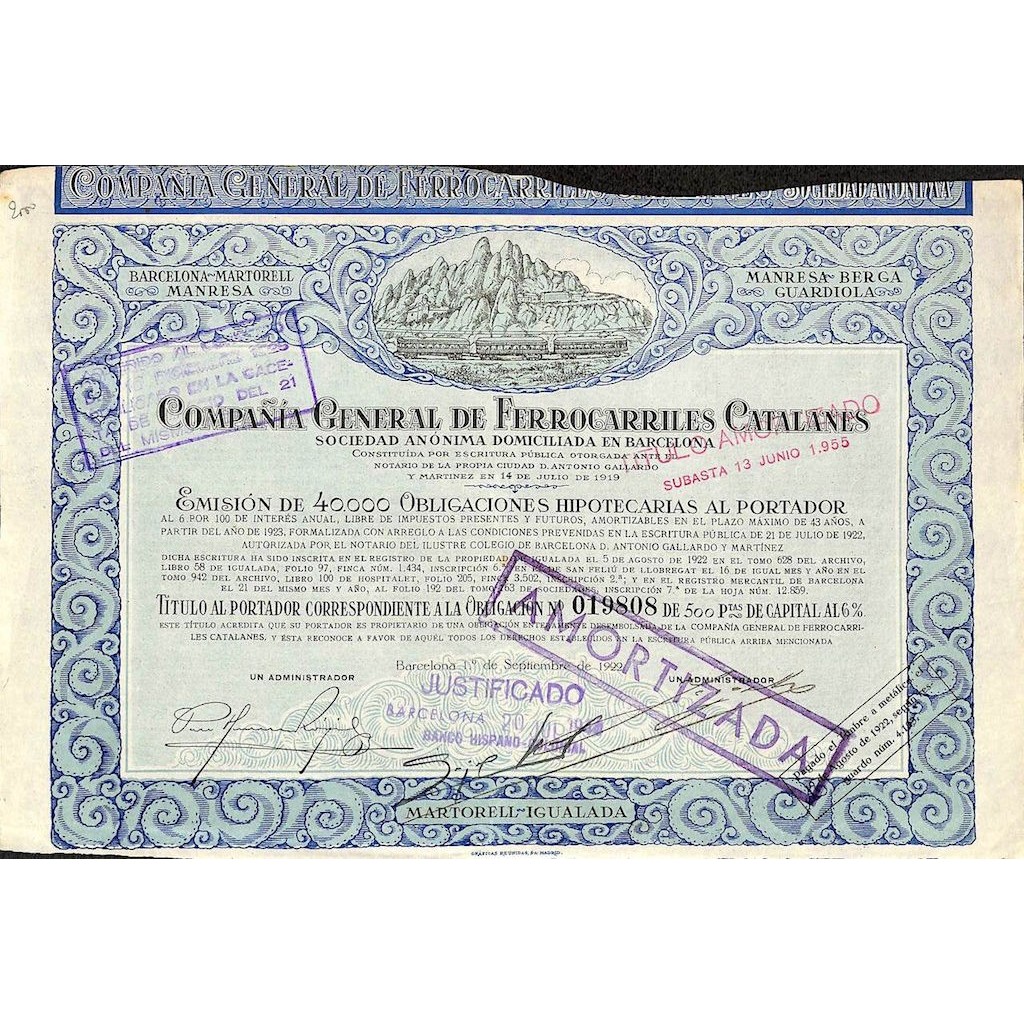1922 - GENERAL DE FERROCARRILES CATALANES COMP.
