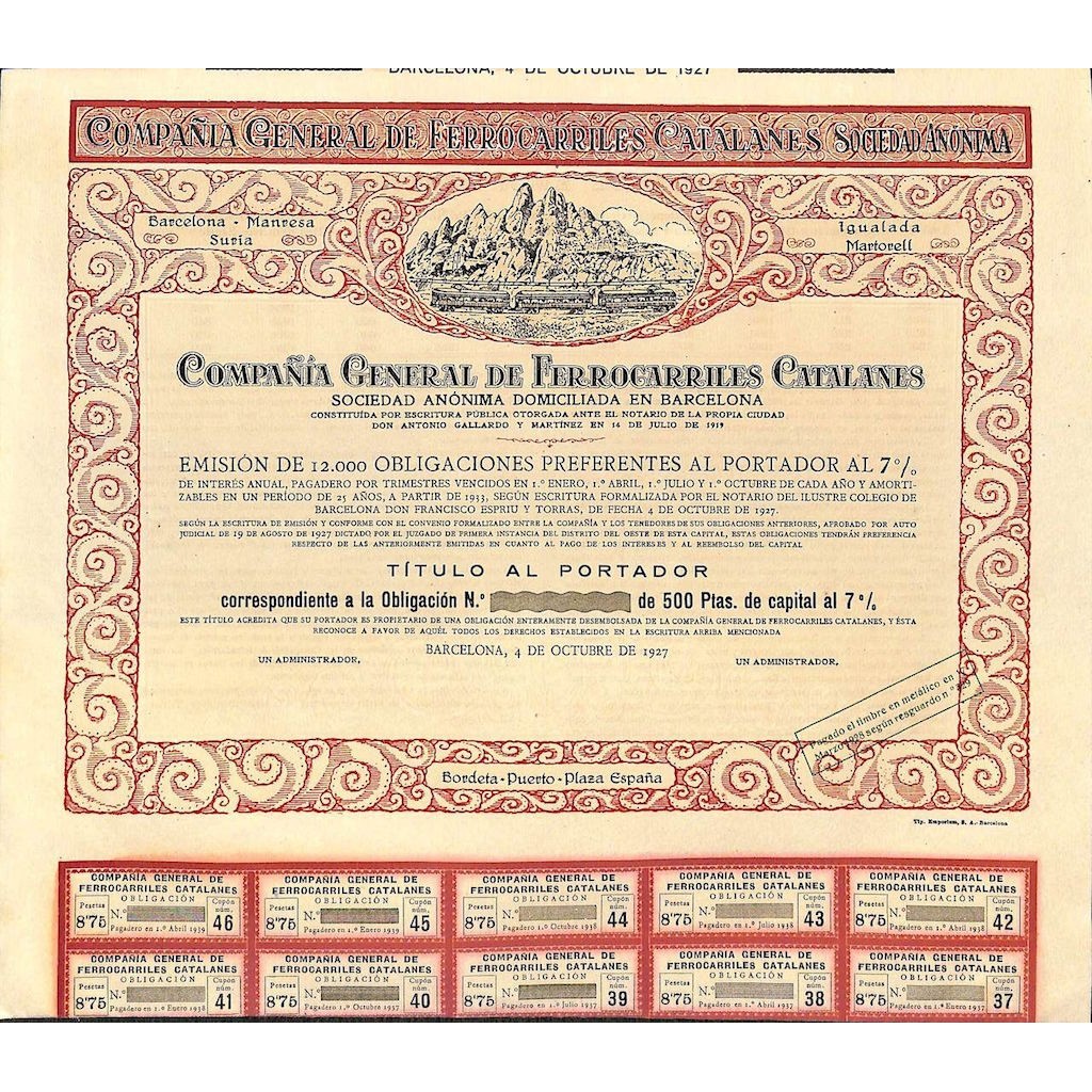 1927 - GENERAL DE FERROCARRILES CATALANES COMP....