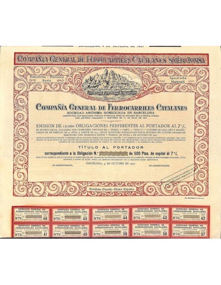 1927 - GENERAL DE FERROCARRILES CATALANES COMP. (OBBLIG. PREF.)