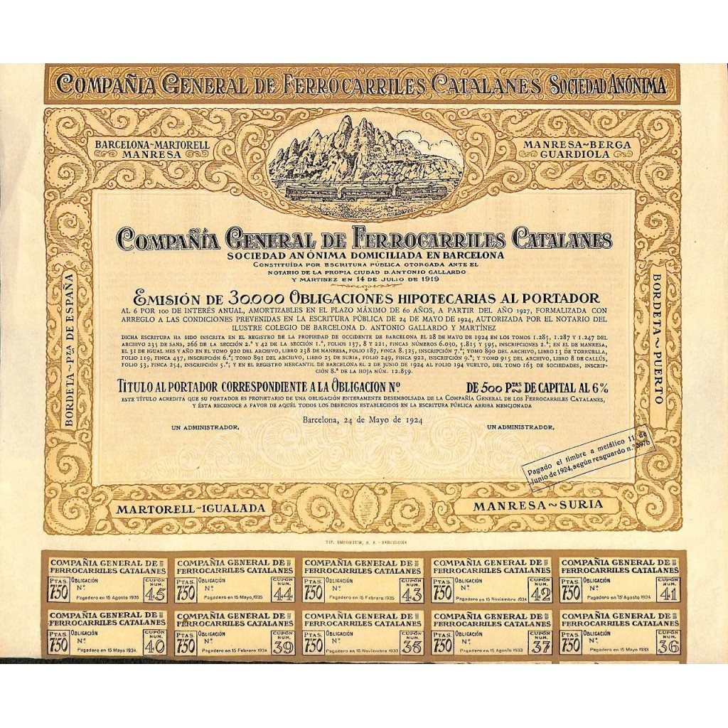 1924 - GENERAL DE FERROCARRILES CATALANES COMP....