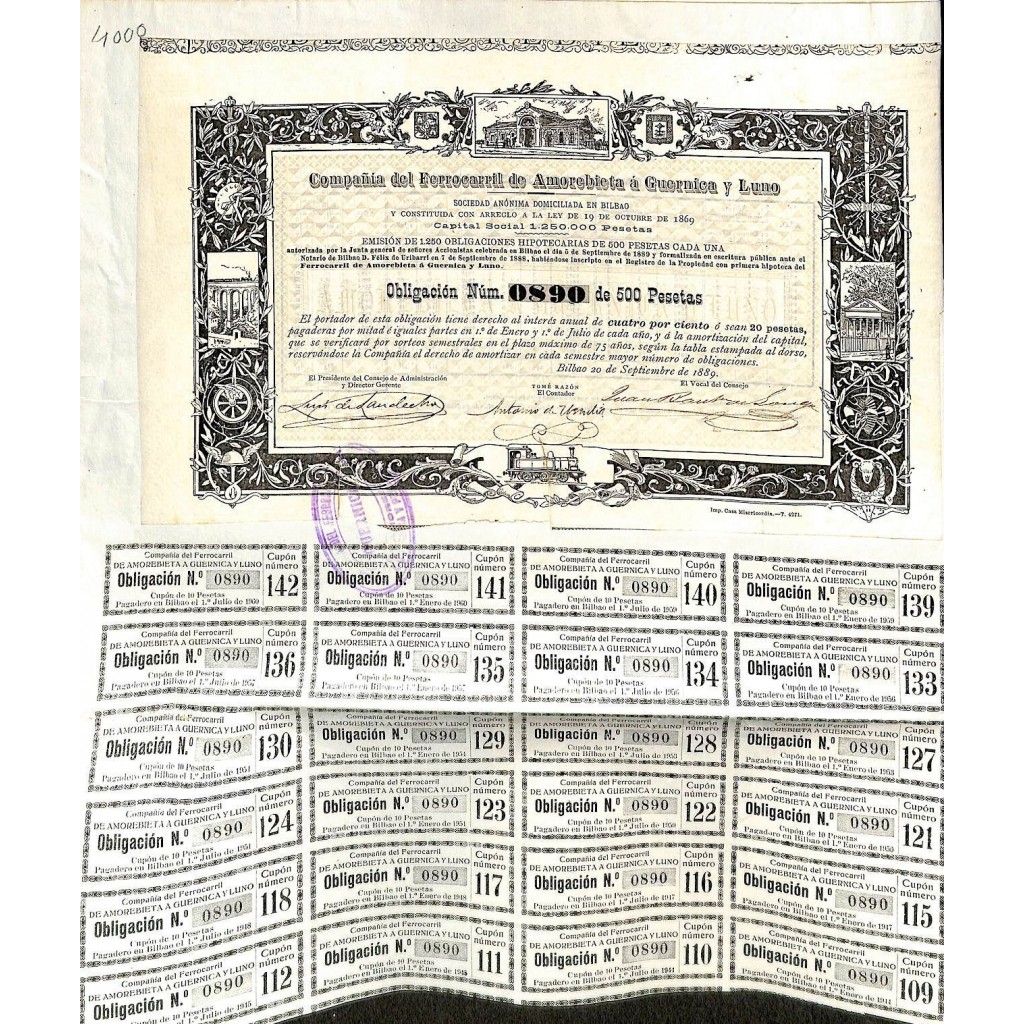 1889 - FERROCARRIL DE AMOREBIETA A GUERNICA Y LUNO COMP. DEL