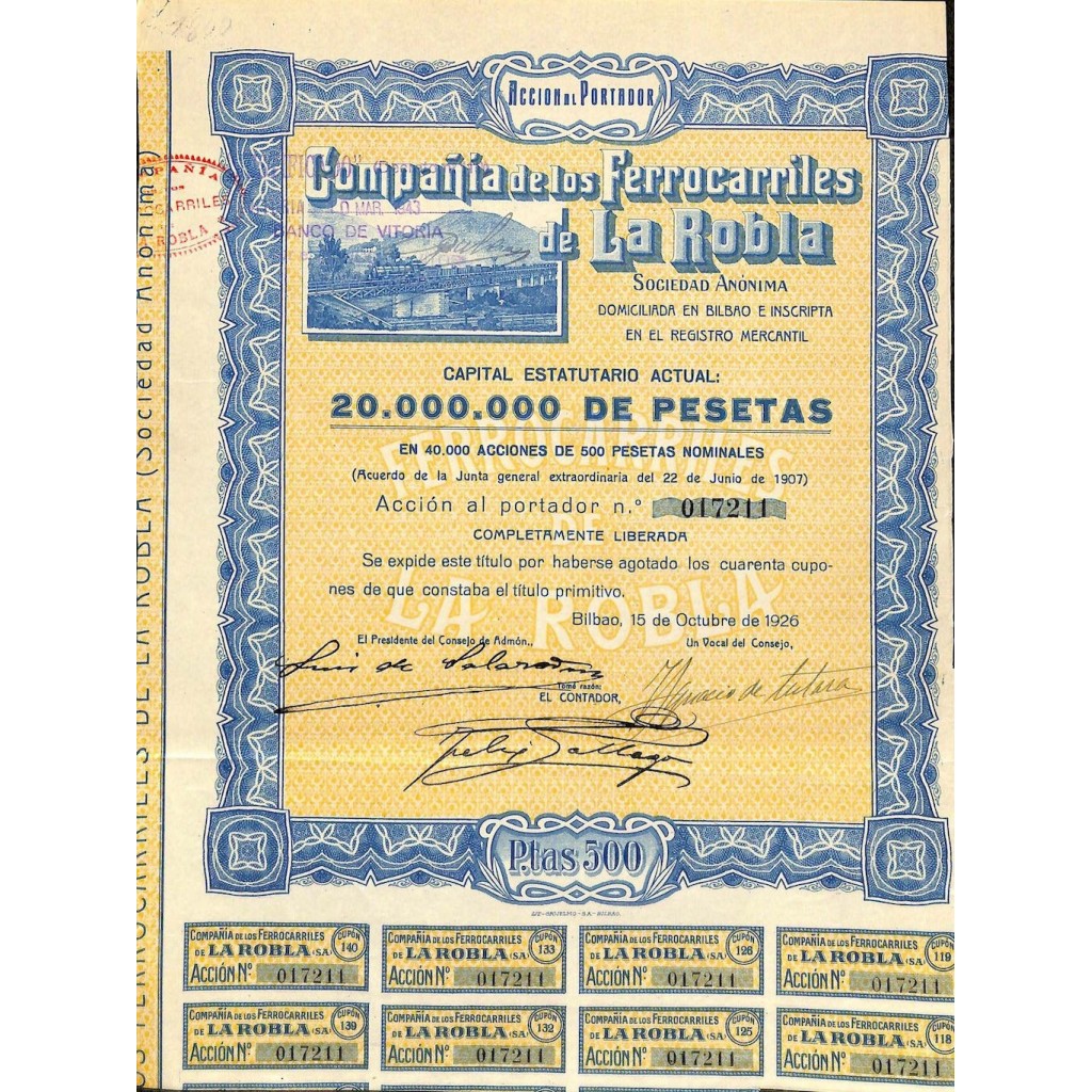 1926 - FERROCARRILES DE LA ROBLA COMP. DE LOS