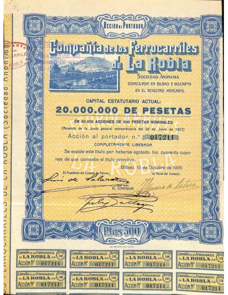1926 - FERROCARRILES DE LA ROBLA COMP. DE LOS