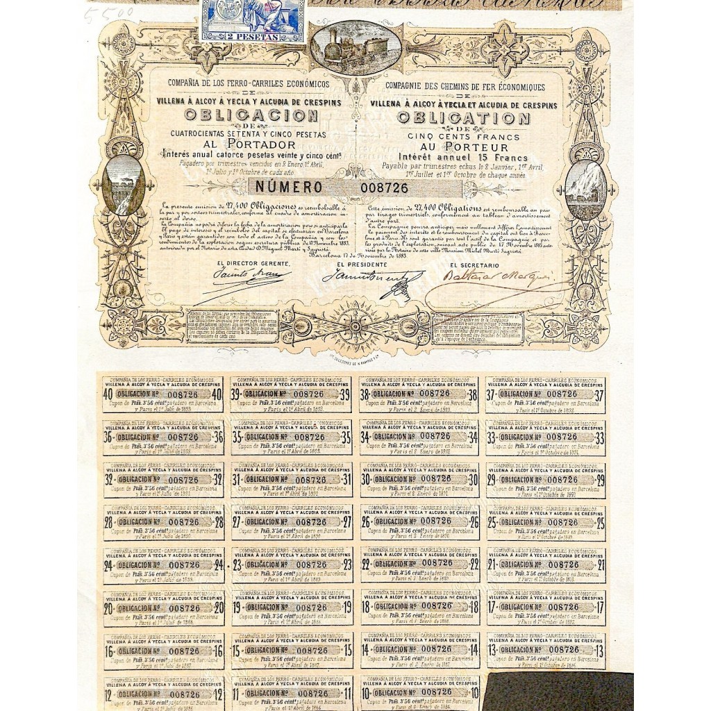 1883 - FERRO CARRILES ECONOMICOS VILLENA A...