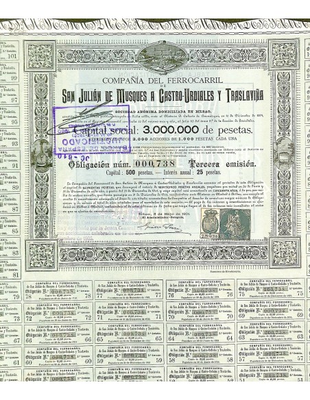 1901 - FERROCARRIL DE SAN JULIAN DE MUSQUES A CASTRO-URDIALES Y TRASLAVINA COMP. DEL