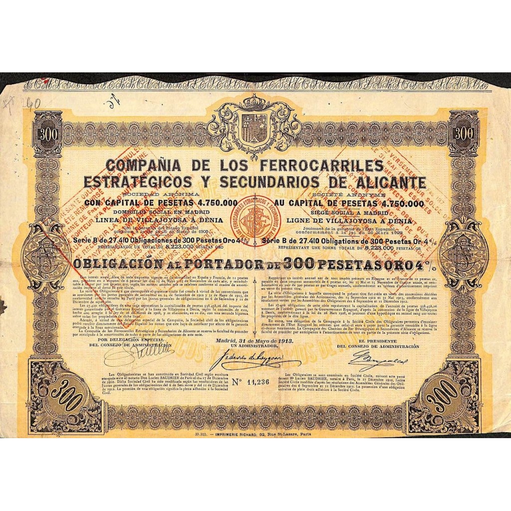 1913 - FERROCARRILES ESTRATEGICO Y SECUNDARIOS...