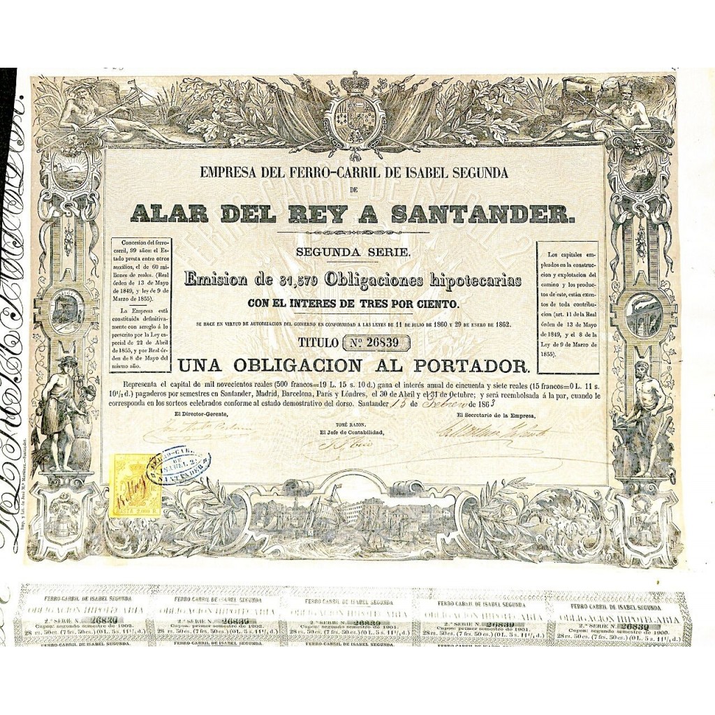 1863 - EMPRESA DEL FERRO-CARRIL DE ISABEL SEGUNDA DE ALAR DEL REY A SANTANDER