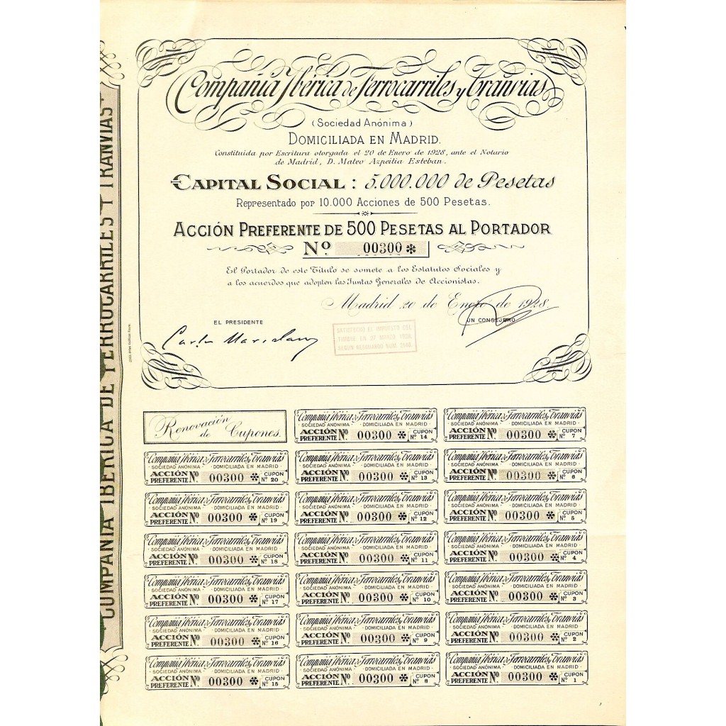 1928 - IBERICA DE FERROCARRILES Y TRANVIAS...