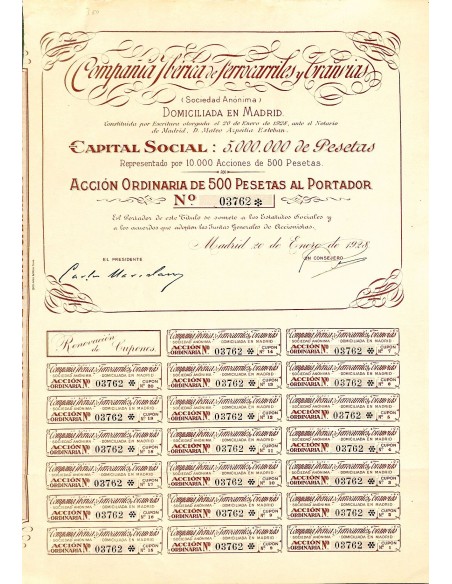 1928 - IBERICA DE FERROCARRILES Y TRANVIAS COMP. (AZIONE ORD.)