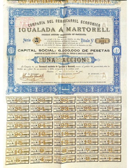 1883 - FERROCARRIL ECONOMICO DE IGUALADA A MARTORELL COMP. DEL