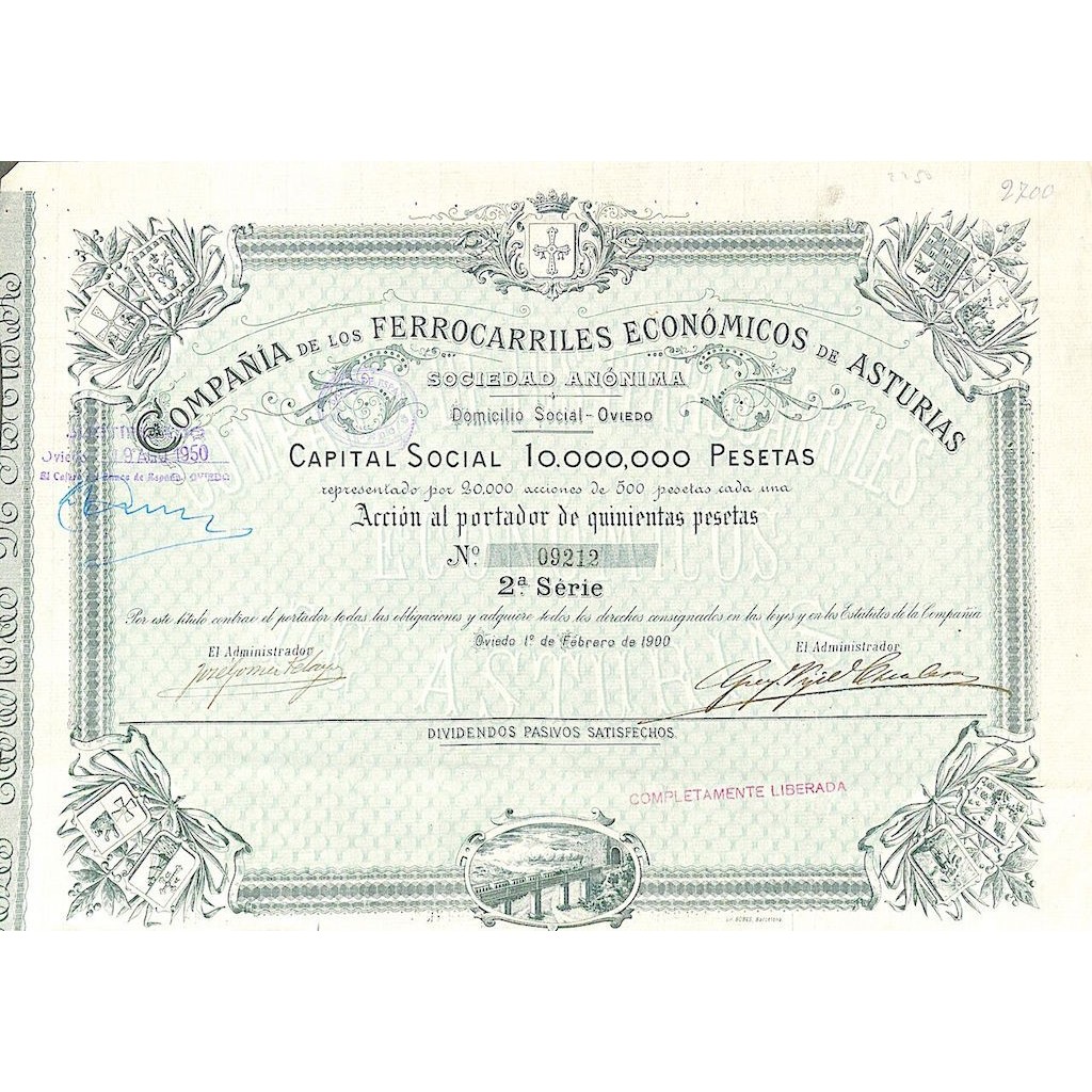 1900 - FERROCARRILES ECONOMICOS DE ASTURIAS COMP. DE LOS