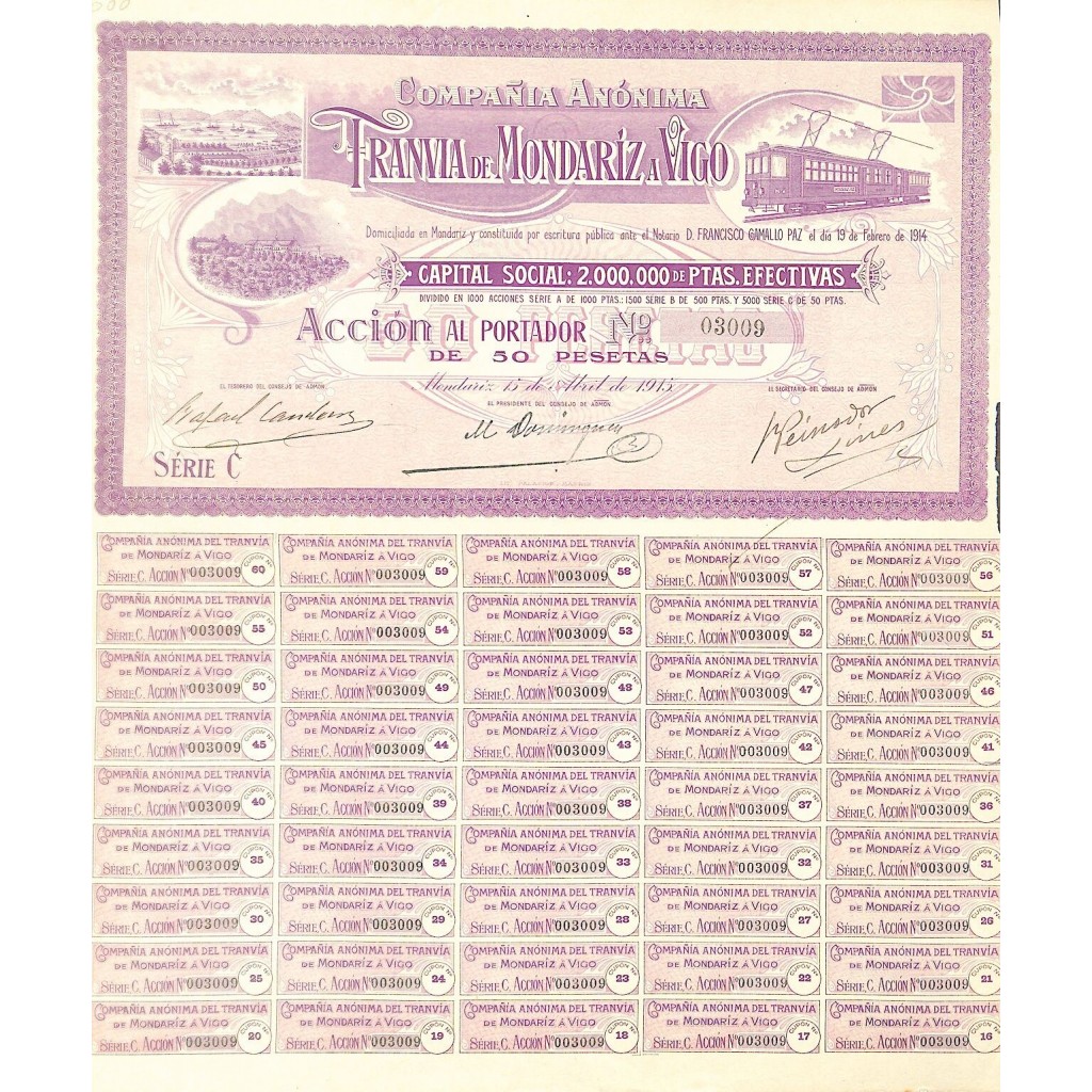 1915 - TRANVIA DE MONDARIZ A VIGO COMP. ANON.
