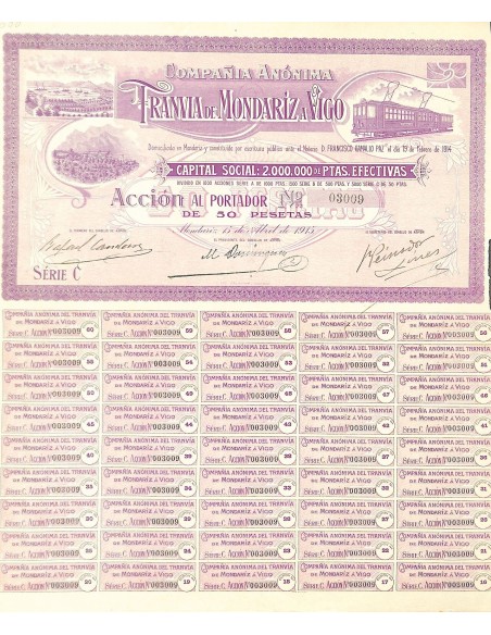 1915 - TRANVIA DE MONDARIZ A VIGO COMP. ANON.