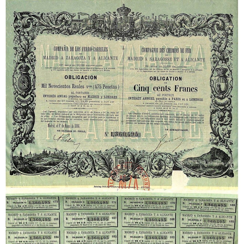 1884 - FERRO-CARRILES DE MADRID A ZARAGOZA Y A...