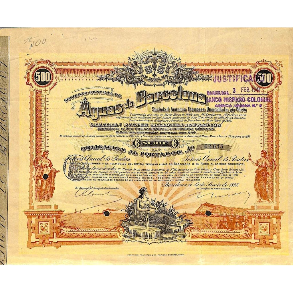 1897 - AGUAS DE BARCELONA SOC. GENERAL DE