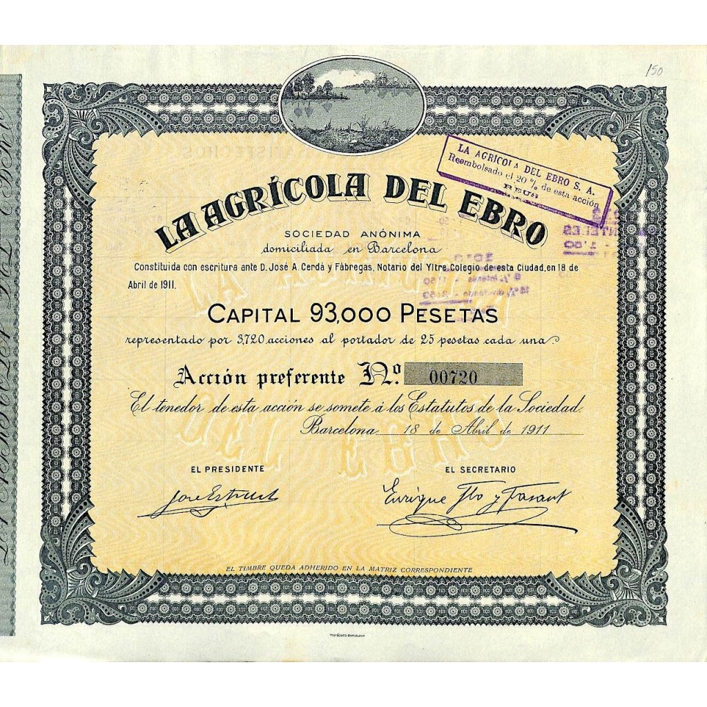 1911 - LA AGRICOLA DEL EBRO (AZ. PREF.)