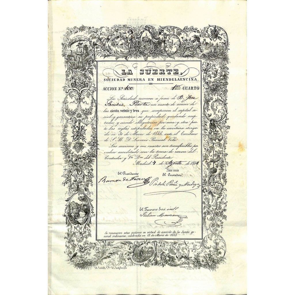 1858 - LA SUERTE - SOC. MINERA EN HIENDELAENCINA