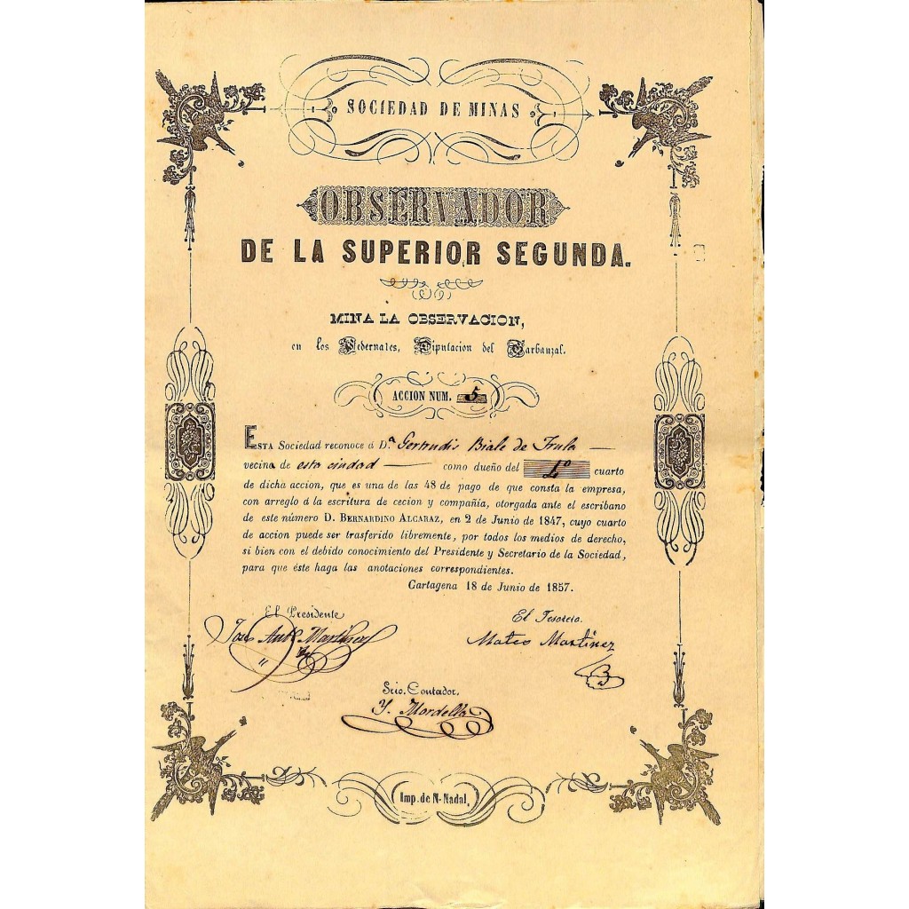 1857 - OBSERVADOR DE LA SUPERIOR SEGUNDA SOC. DE MINAS