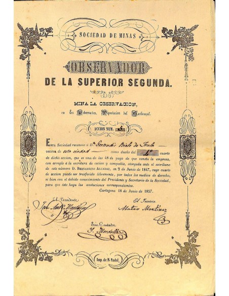 1857 - OBSERVADOR DE LA SUPERIOR SEGUNDA SOC. DE MINAS