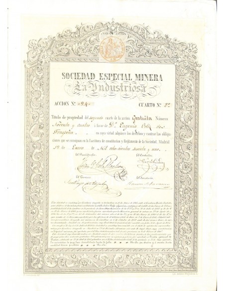 1861 - ESPECIAL MINERA LA INDUSTRIOSA SOC.