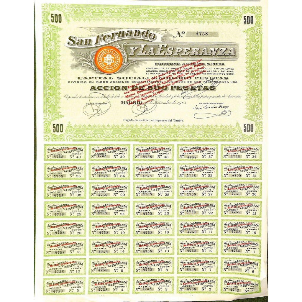 1908 - SAN FERNANDO Y LA ESPERANZA SOC. ANON....