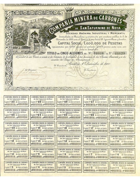 1900 - MINERA DE CARBONES DE SAN SATURNINO DE NOYA COMP. (5 AZIONI)