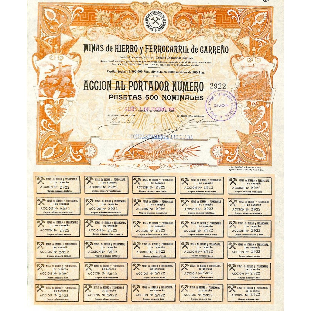 1901 - MINAS DE HIERRO Y FERROCARRIL DE CARRENO