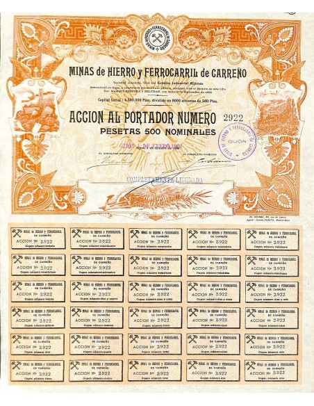 1901 - MINAS DE HIERRO Y FERROCARRIL DE CARRENO
