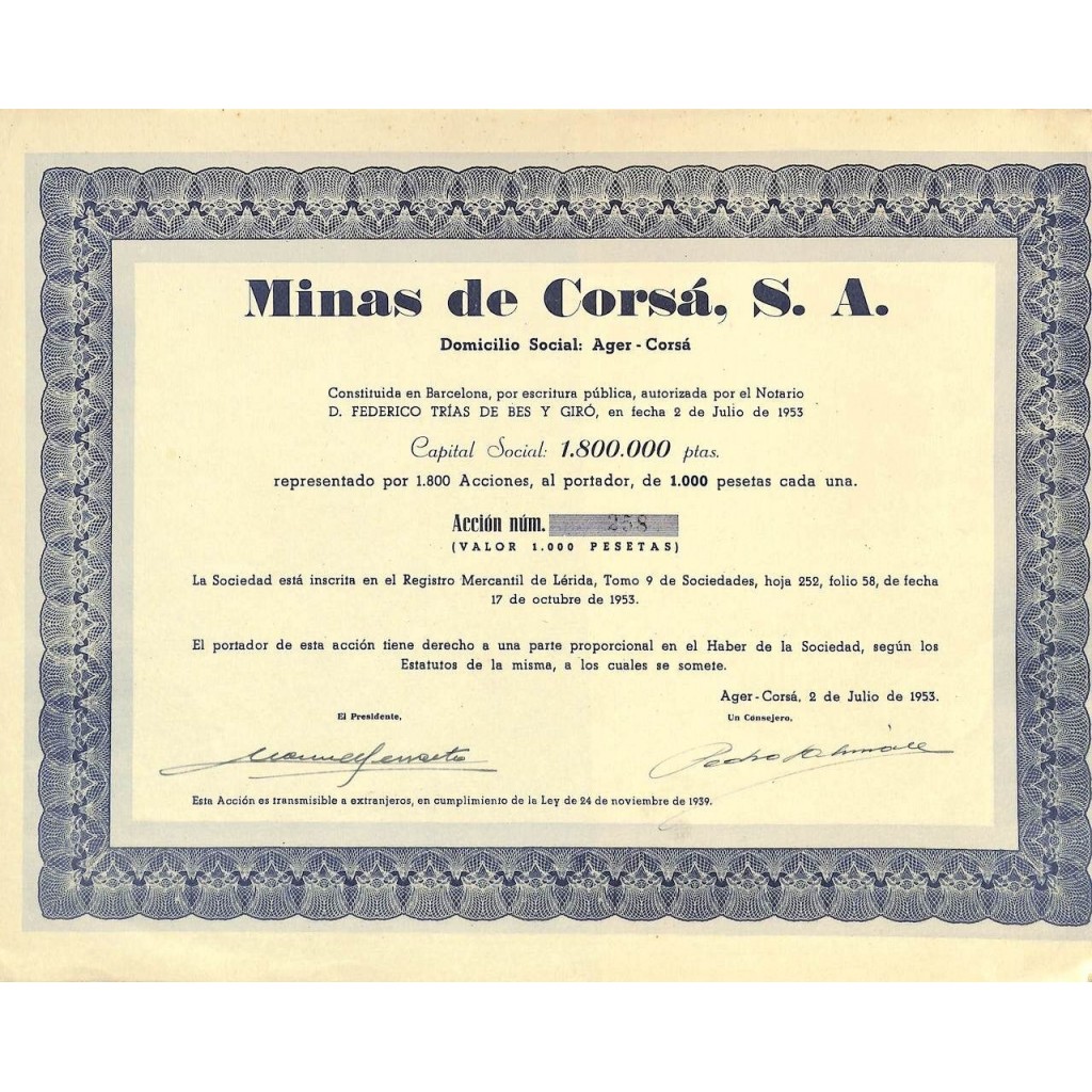 1953 - MINAS DE CORSA, S. A.