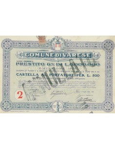 COMUNE DI VARESE SERIE TERZA ANNO VII 1 OBBLIGAZIONE VARESE 1929
