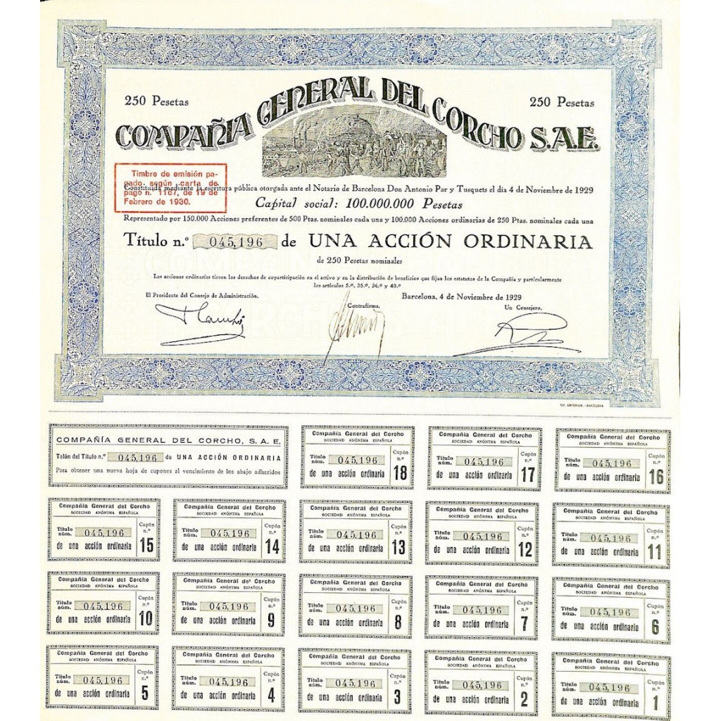 1929 - GENERAL DEL CORCHO COMPANIA