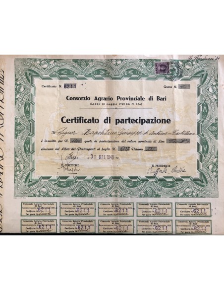 copy of CONSORZIO AGRARIO COOP. LODI MILANO PAVIA - 100 AZIONI LODI 1924