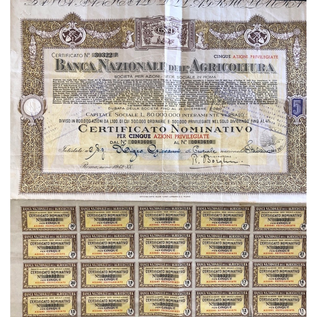 BANCA NAZIONALE DELL AGRICOLTURA - CERTIFICATO...