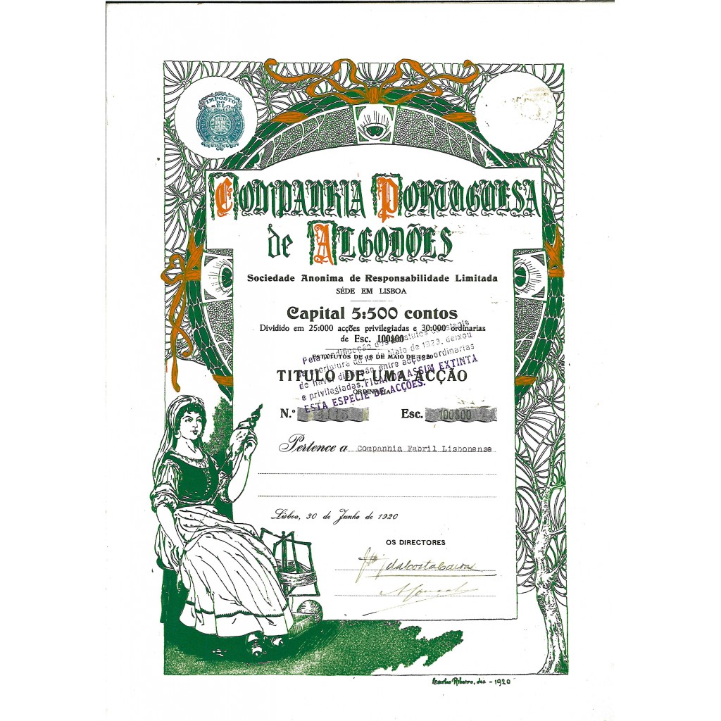 1920 - PORTUGUESA DE ALGODOES COMPANHIA