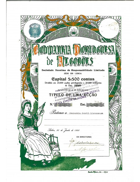 1920 - PORTUGUESA DE ALGODOES COMPANHIA