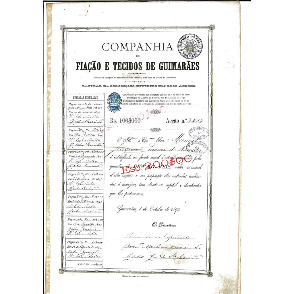 1890 - FIACAO E TECIDOS DE GUIMARAES