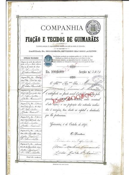 1890 - FIACAO E TECIDOS DE GUIMARAES COMPANHIA DE